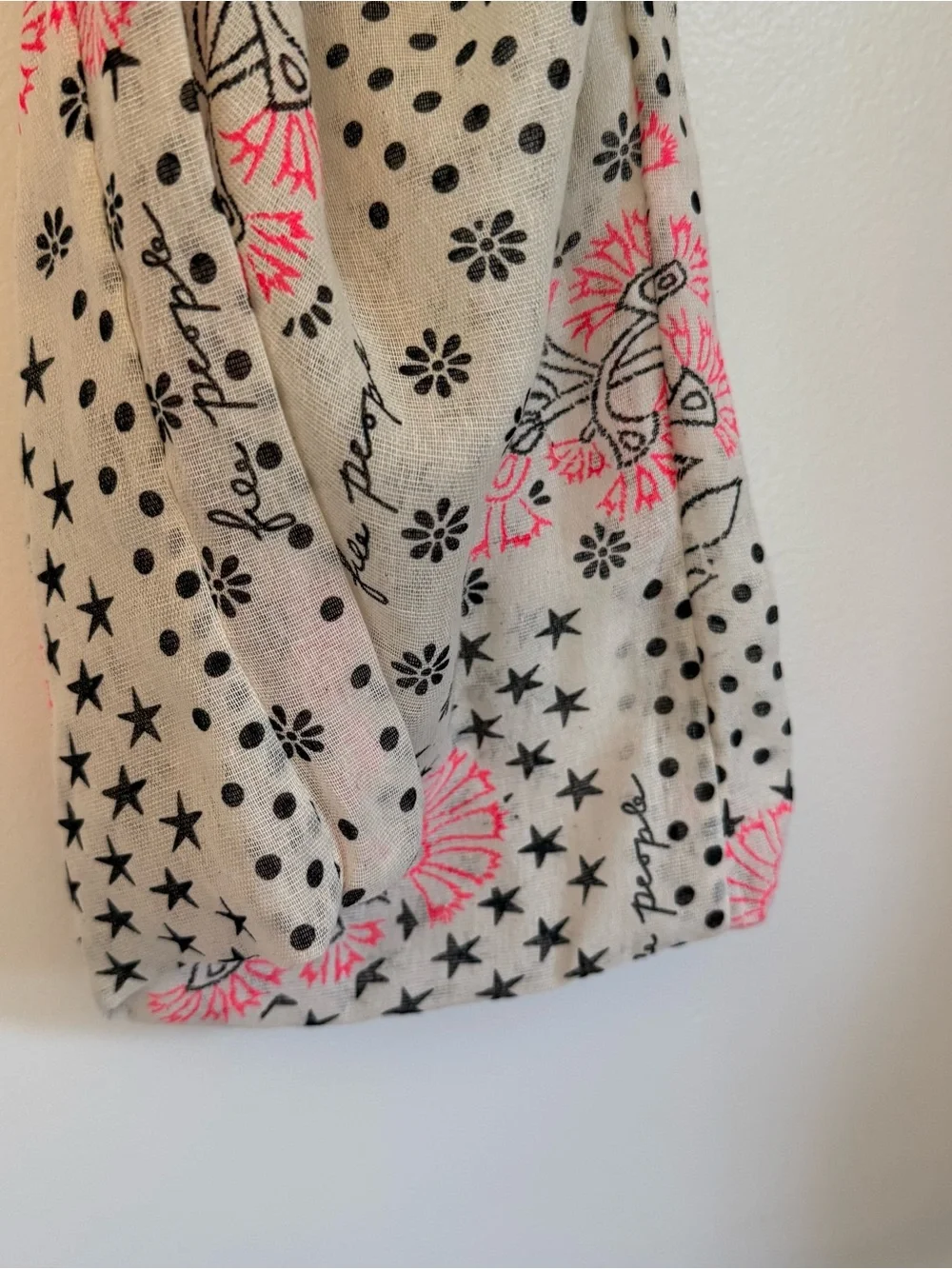 Free People Cream/White Shoulder Bag with Pink Floral & Black Polka Dot Print